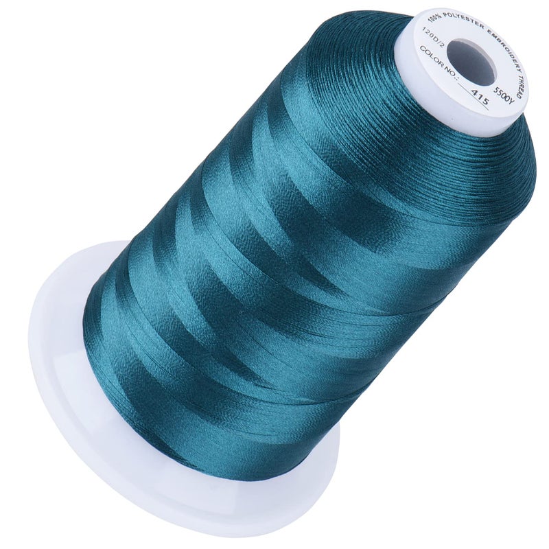 سيمثريد خيط تطريز Simthread 5500Yds، 5000 متر عالي الياردات 40WT 100% خيط بوليستر - 170+ ألوان زاهية، تصنيف عالي السرعة - متوافق مع Brother، Singer، Janome والمزيد - Peacock Blue 415 - Image 1